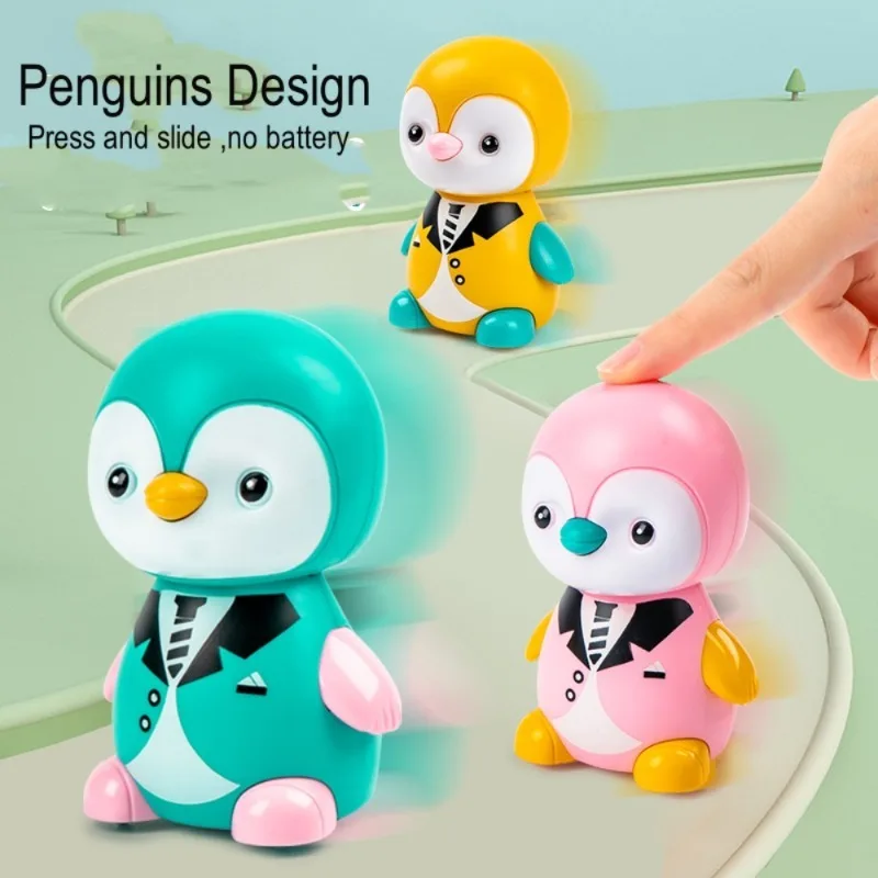 1-3 YearsCute Animal Penguin Toy Set for Baby,Toddler Push and Go Friction Inertial Toy Cars Penguin Press Go Car Toy for Kids