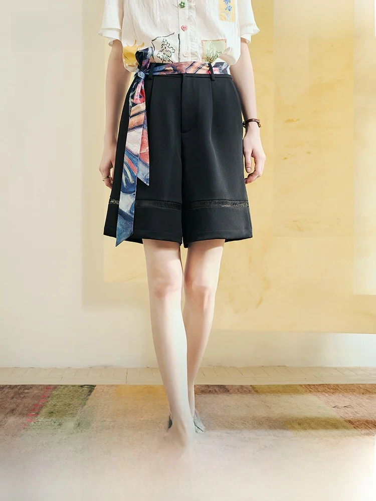 

High Waist Casual Print Belted Straight Leg ort Pants Women's Loose Fit Summer New Arrival Two Tee Things Wi Slow Mail