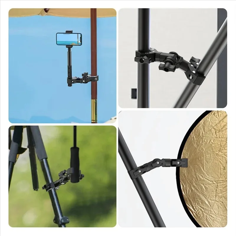 مزدوج المشبك جبل قوس ماجيك الذراع المشبك ل Gopro Insta 360 كاميرا مصباح ليد Selfie عصا دراجة نارية قوس #4