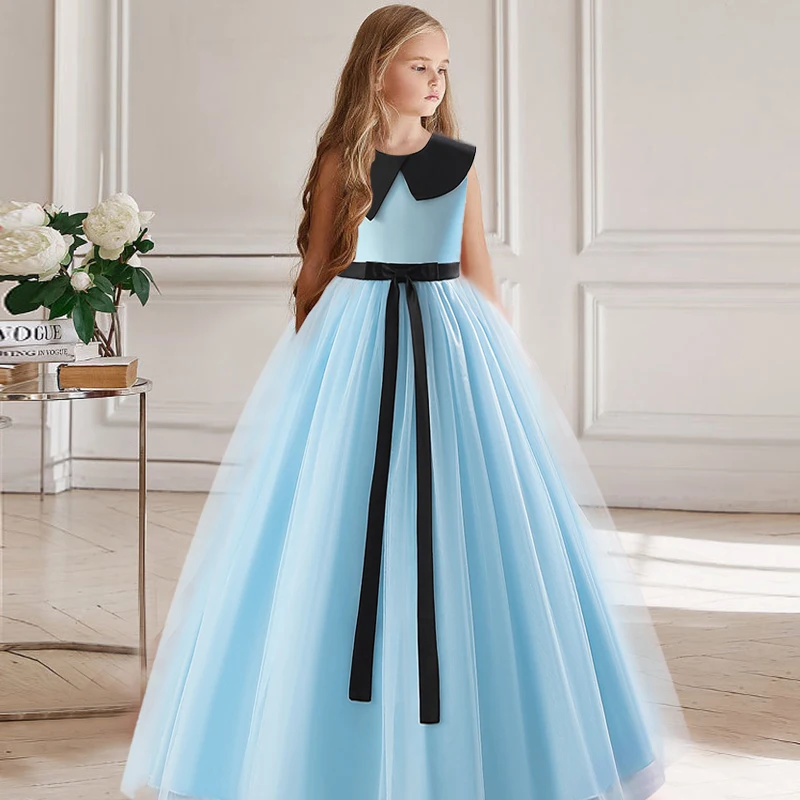 Flower Long Prom Gowns Teenagers Dresses For Girl Children Party Clothing Kids Evening Formal Bridesmaid Wedding 13 14 Vestidos