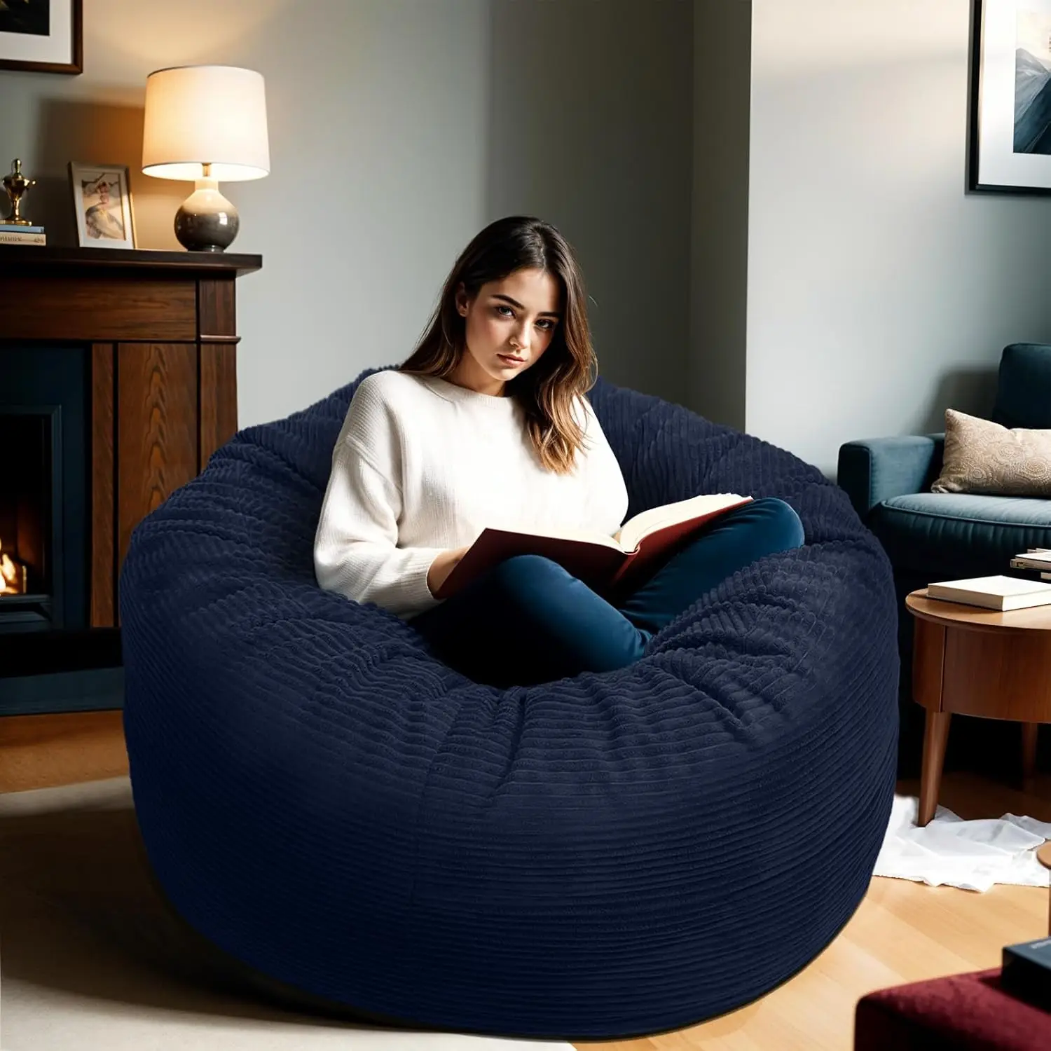 Bean Bag Chairs For Adults, 4Ft Bean Bag Chairs With Plush Microfiber Removable Cover, Giant Bean Bag Chairs With Memory Foam