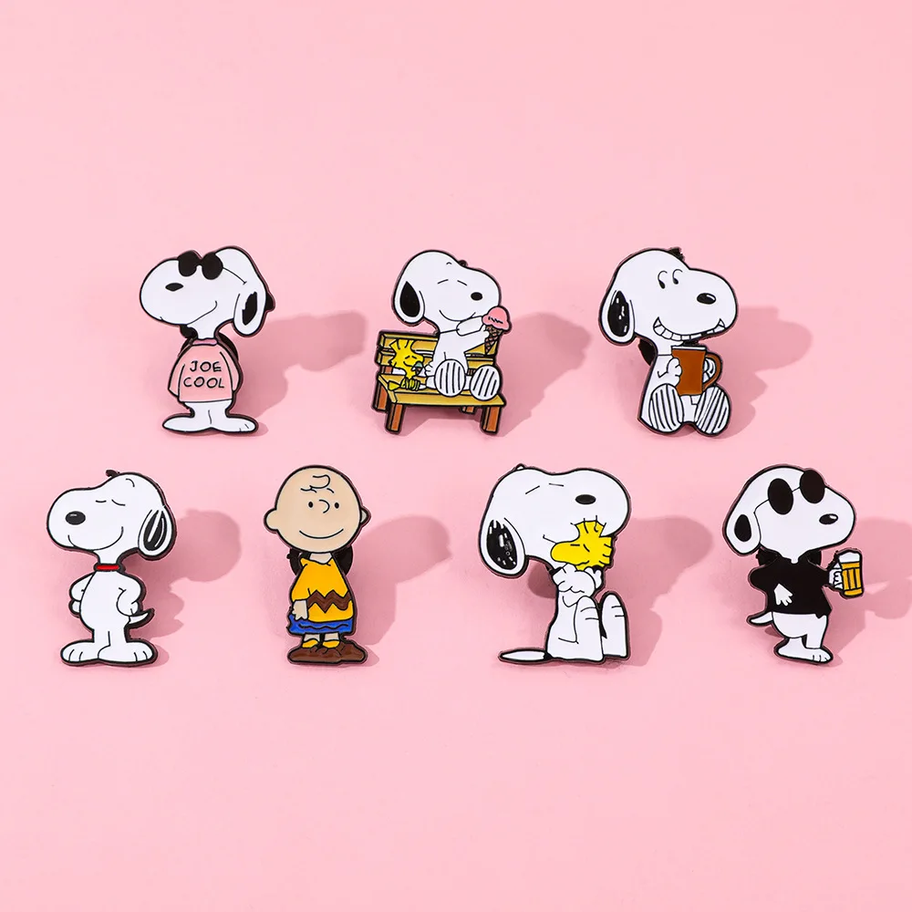 7Pcs Snoopy Enamel Pin Set Cartoon Charlie Brown Woodstock Brooch Lapel Pins for Backpack Clothes Badge Cute Fans Gift