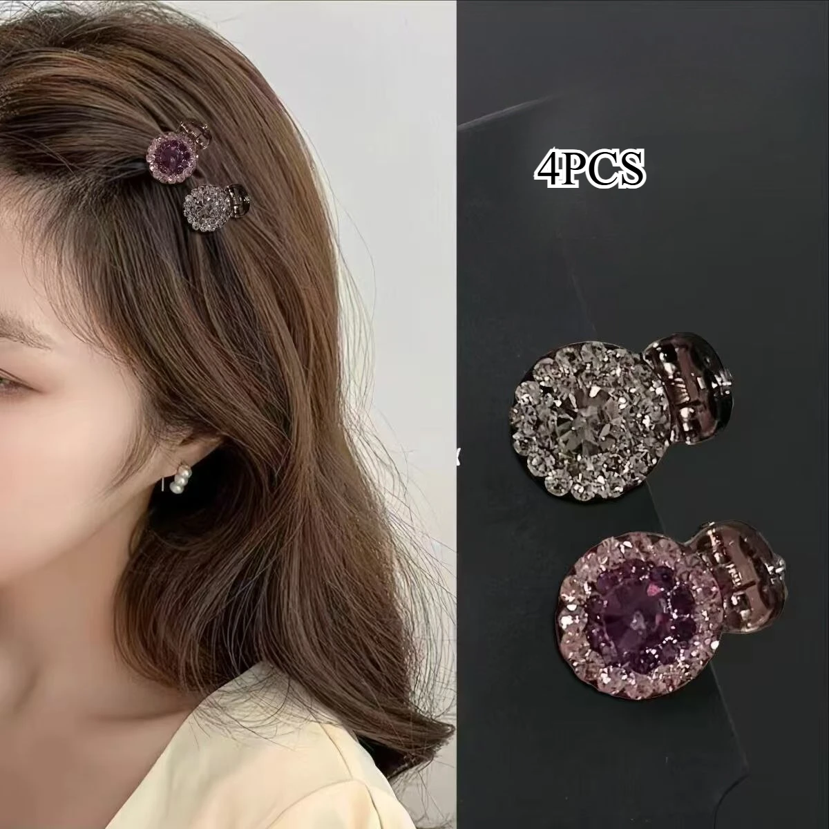 4pc Fashion Small Crystal Hair Clip High-end Creativity Style Grab Clip Hair Accessory Hair Claw for Women Girls