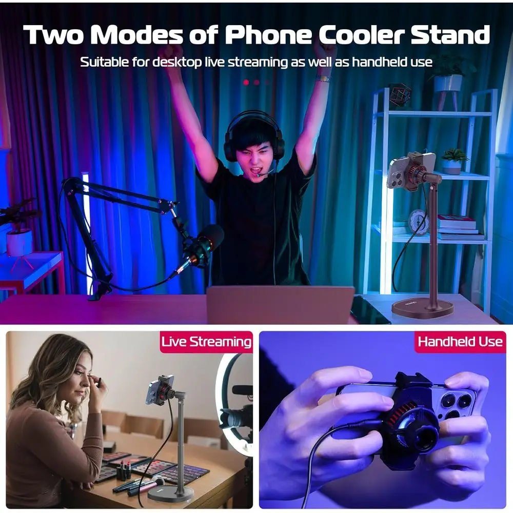 Adjustable Mobile Phone Stand with Cooling Fan for Live Streaming, Compatible with All Phones