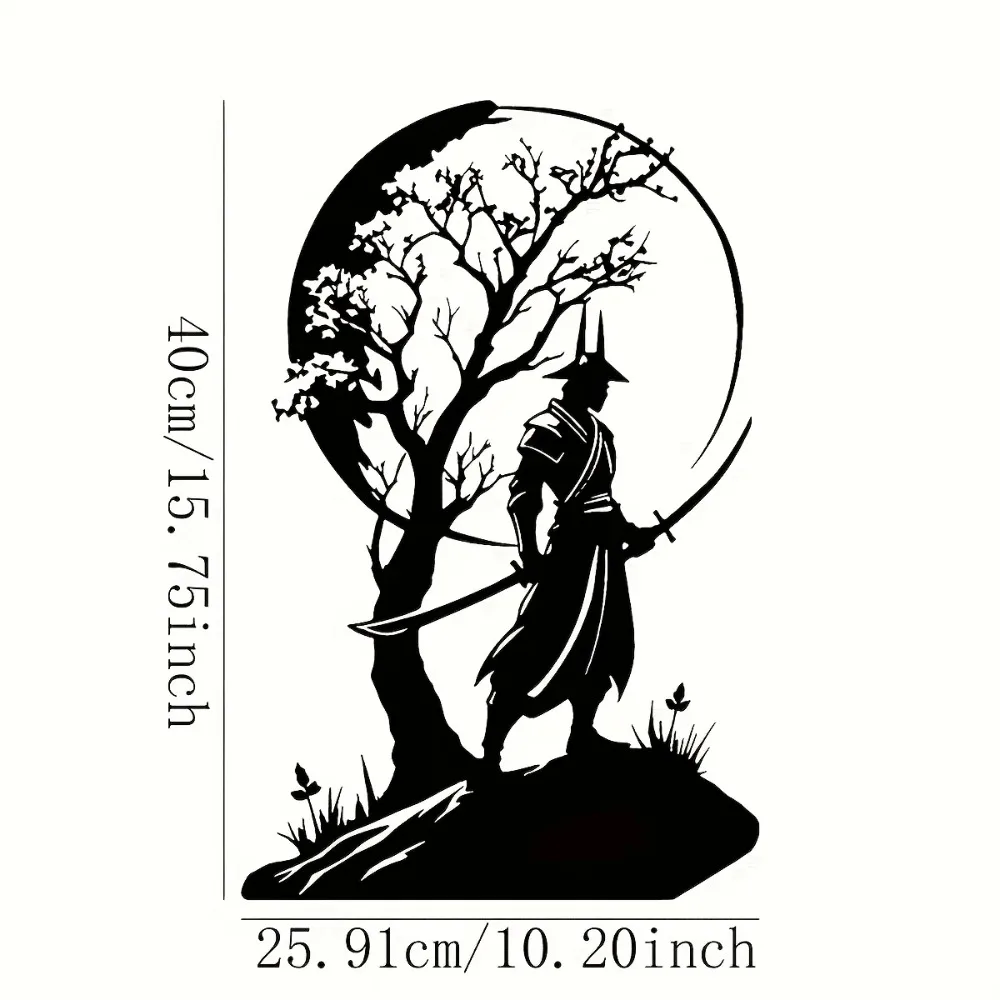 CIFBUY Iron Wall Art Japanese Samurai Cherry Blossom Metal Plaque Sword Silhouette Home Decor For Living Room Bedroom Office
