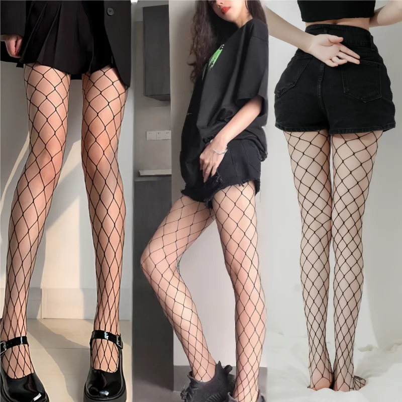 Plus Size Womens Black Garters Stockings Tights Oversize Female Fishnet Stockings Tight Leggings Pantyhose Lingerie Long Socks