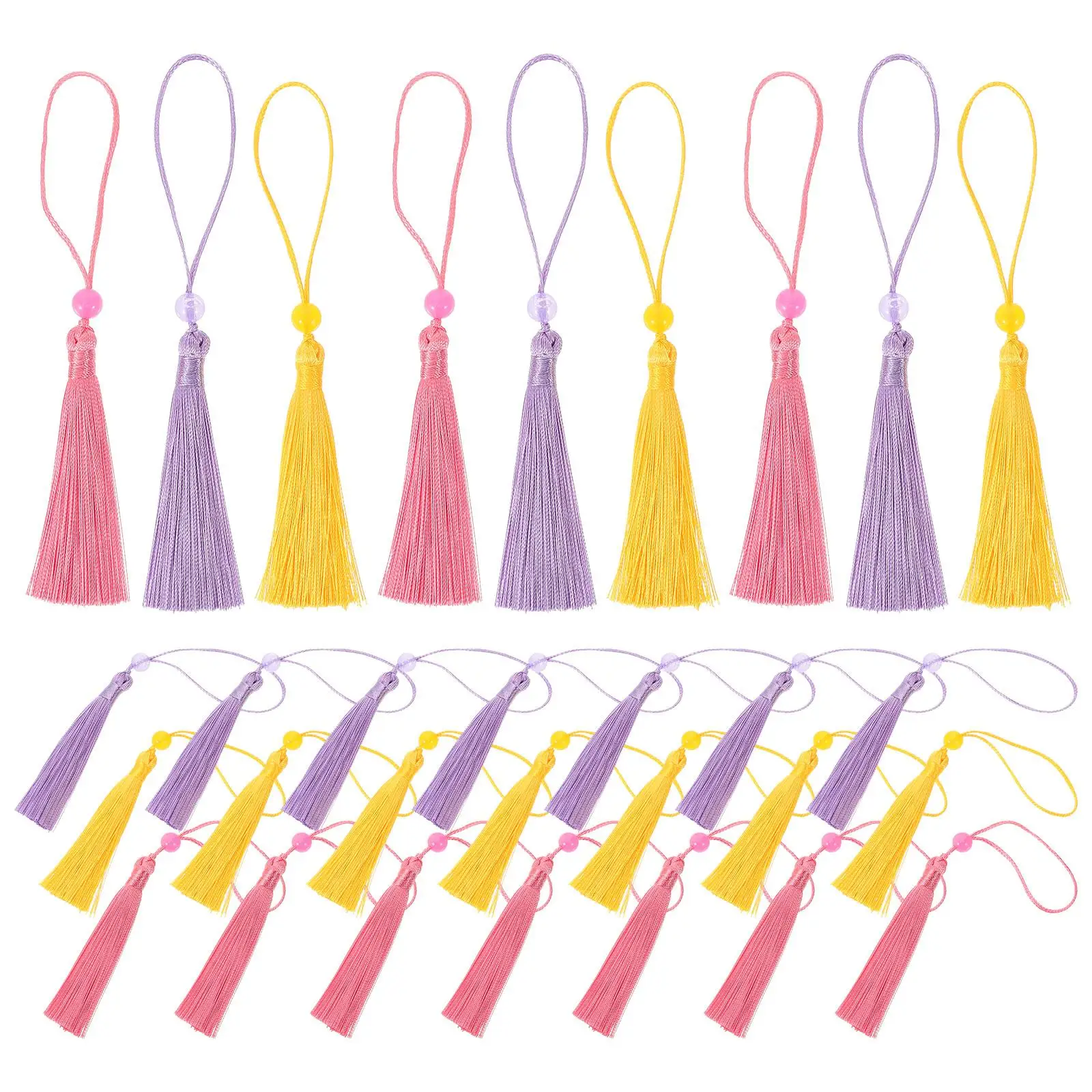 30 Pcs 7CM Bookmarks Tassel Pendant Bead Fringe Charms Handheld Fan Craft Decor Accessories Yellow 10 Each