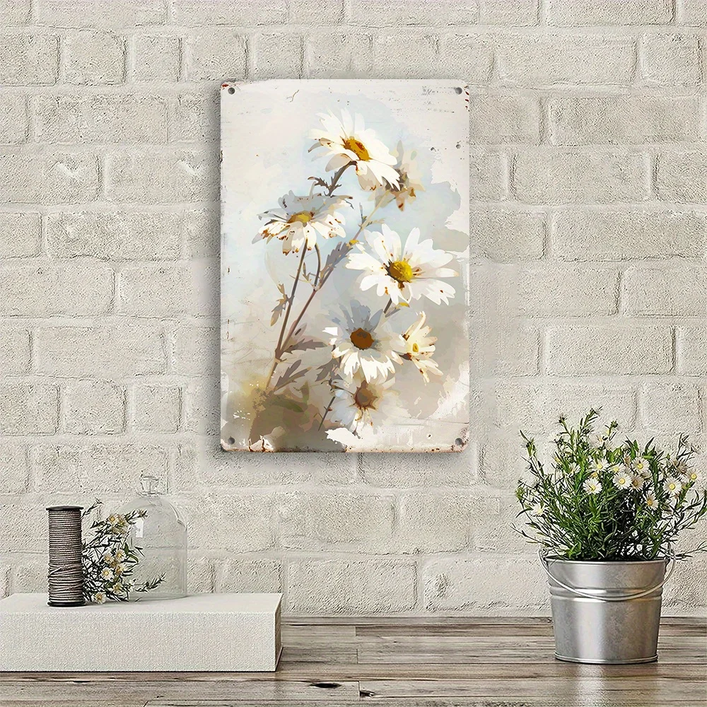 1PC witte madeliefje ijzeren metalen bord voorgeperkt waterdicht weerbestendig binnen buiten decoratieve kunst huis wanddecoratie