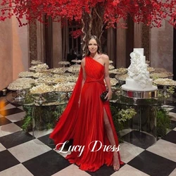 Vestidos de Noche elegantes con manga de un hombro para mujer, vestido de boda elegante de gasa para invitados, vestido de Gala rojo Es personalizado para mujer