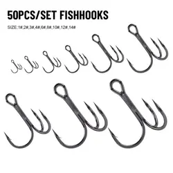 50Pcs Black Nickel Super Sharp Fishhooks Treble Fishing Hooks High Carbon Steel Matte Tin Hooks Fishing Tackle