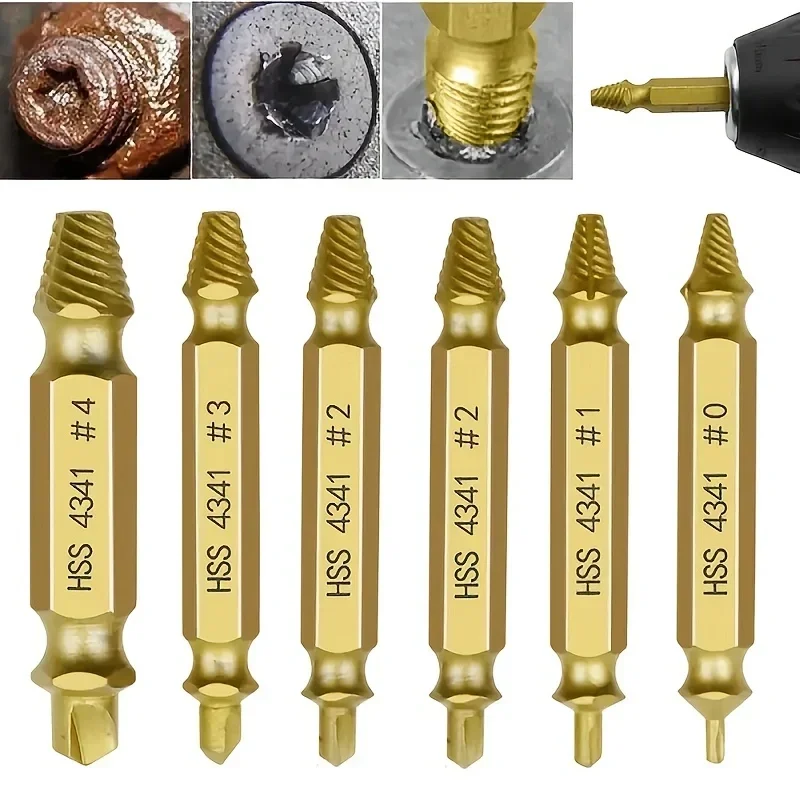 

Damaged Screw Extractor Drill Bit 4/5/6 PCS Set Stripped Broken Screw Bolt Remover Extractor Easily Take Out Demolition Tools