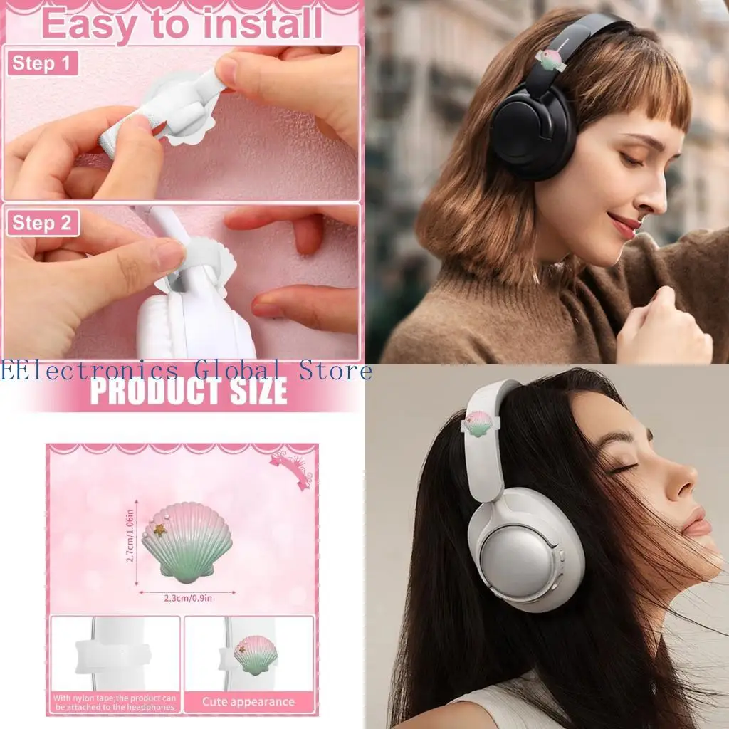 462B Pair Of Resin Shell Headphone Charm Headband Decorations With Shell Accent For Most Headband Gaming Music Devices