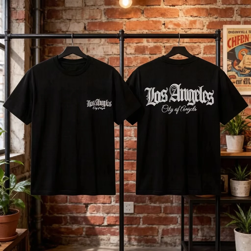 Camiseta Los Angeles Palm Tree para hombre y mujer, camisetas informales de manga corta con cuello redondo, ropa informal negra con paisaje urbano, ropa de lujo