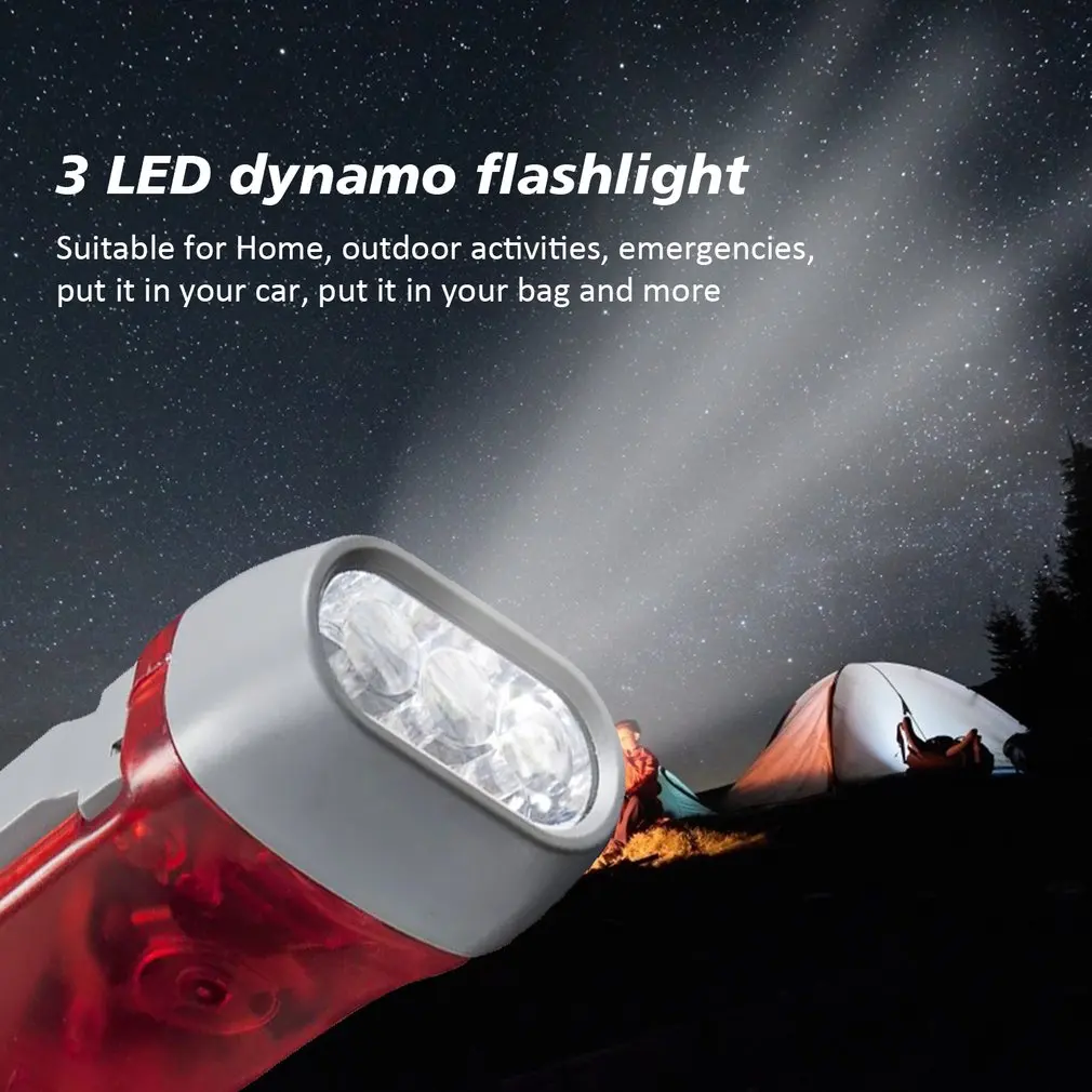 3 LED Dynamo 크랭크 파워 바람 손전등 토치 라이트 핸드 프레스 크랭크 캠핑 램프 적합