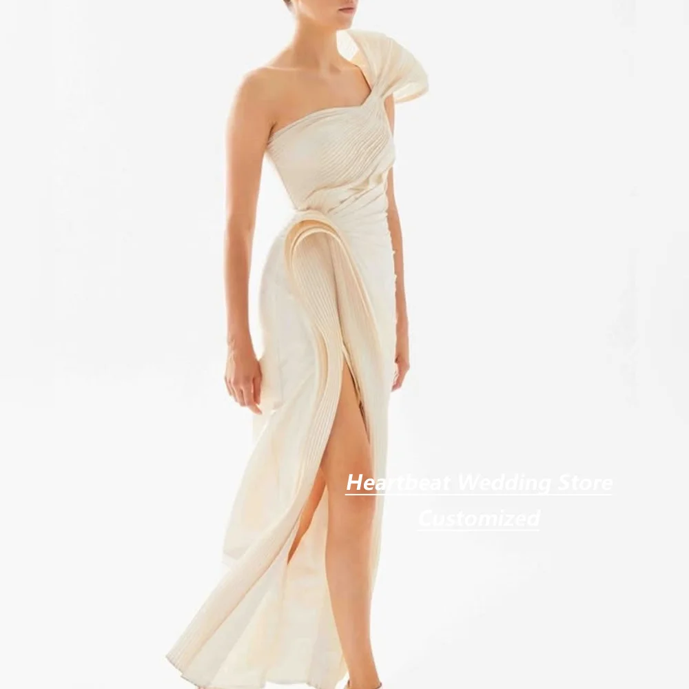 Customized Ivory One Shoulder High Slit Mermaid Mother Of The Bride Gown Pleated Draped  Long Formal Wedding Evening Dress