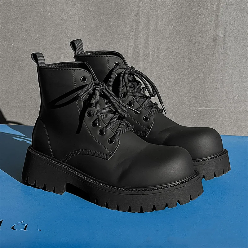 

large size men casual punk rock platform boots lace-up genuine leather shoes cowboy autumn winter boot big toe ankle botas male