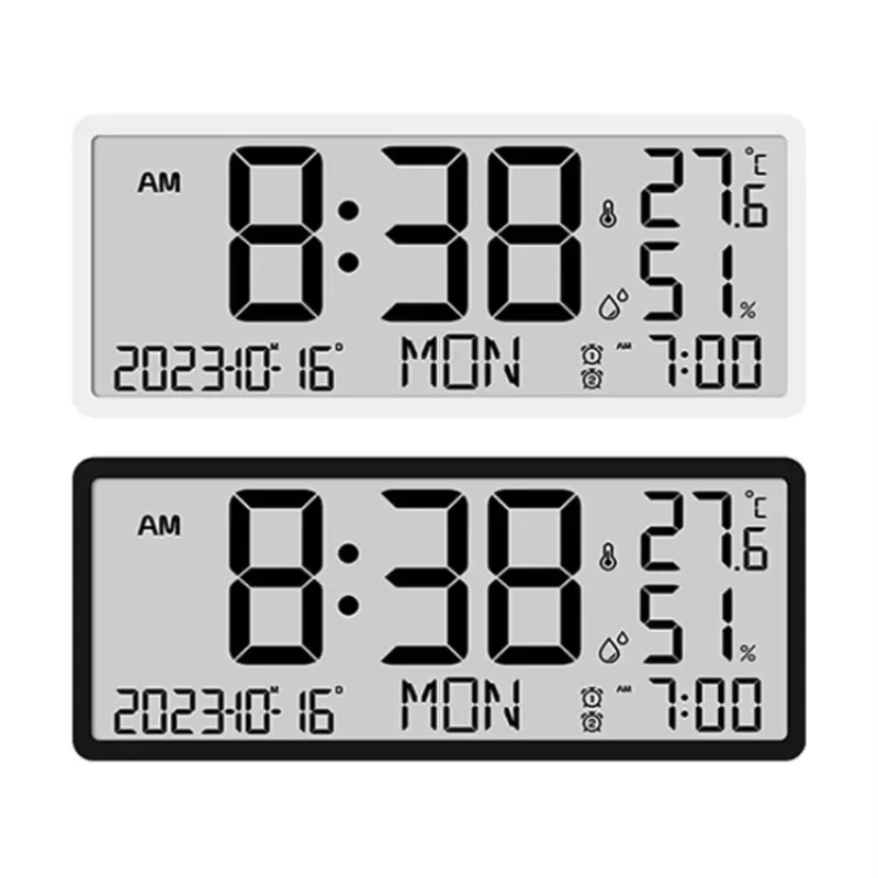LCD Multifunctional Living Room Wall Clock Electronic Clock With Date/Temperature/Humidity Display