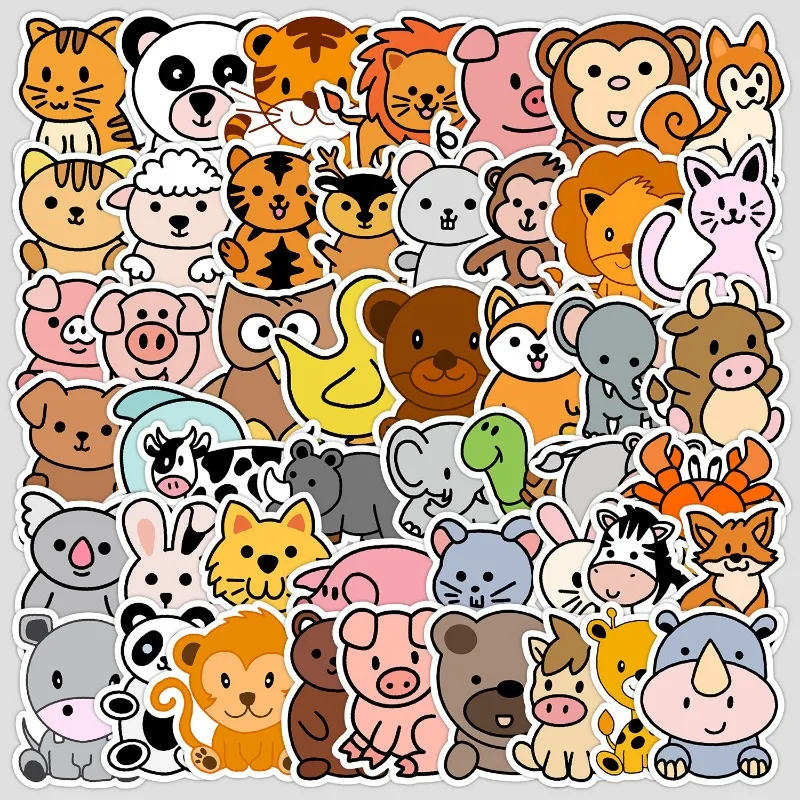 50PCS Doodle Cartoon Small Animal Suitcase Notebook Blackboard Desk Children Creative Decoration Waterproof Sticker Holiday Gift