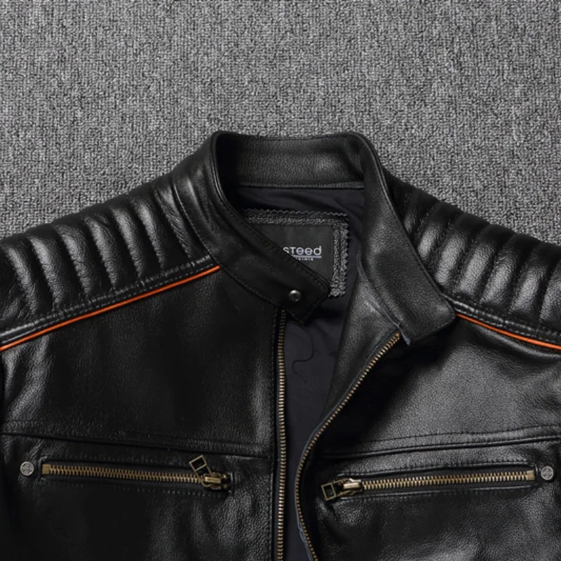 Jacket Genuine 2024 Autumn Winter Cowhide Male Short Motorcycle Leather Jackets for Men Casual Coats Chaquetas Lq493