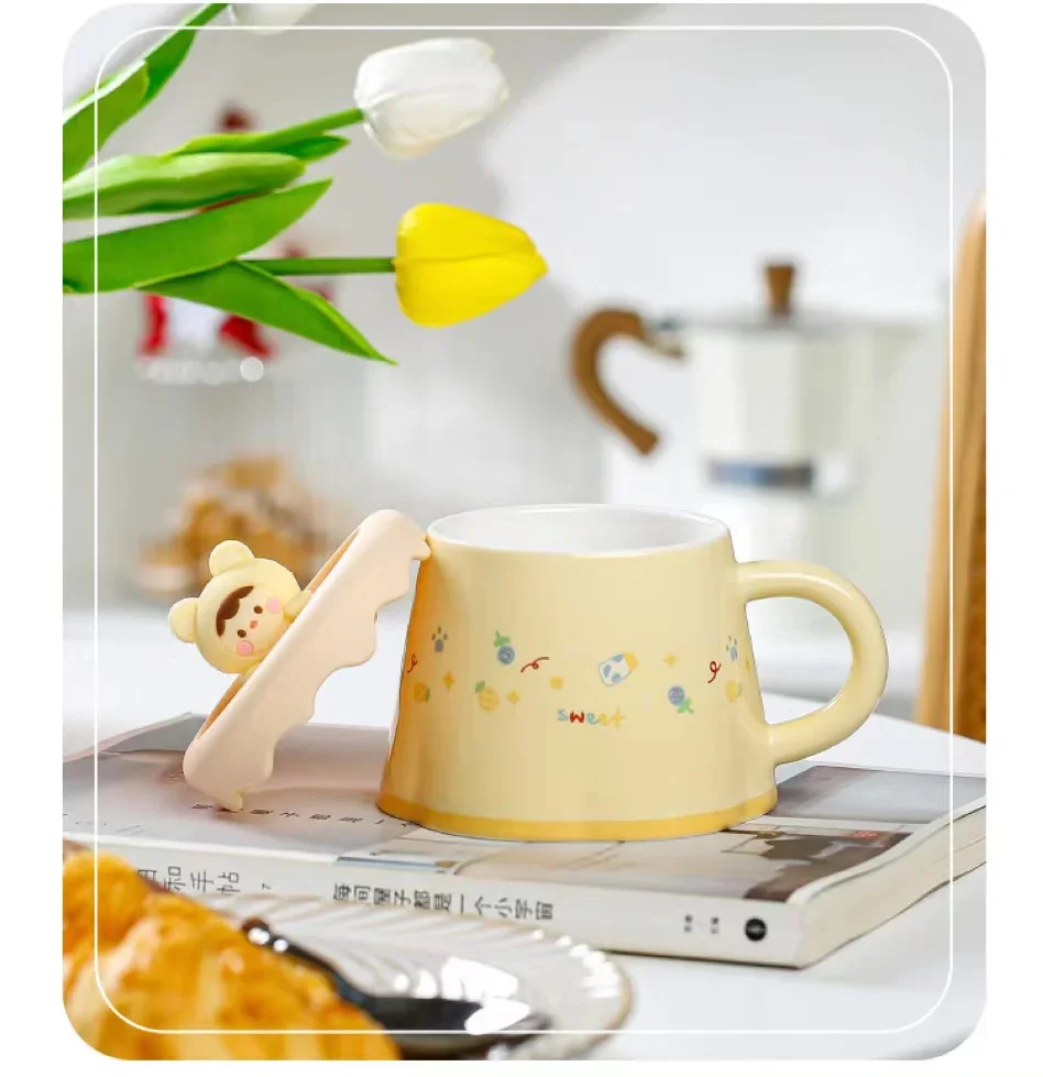 

# Customized New Cute Cup With Lid Strawberry Flower Pattern Coffee Tea Milk Ceramic Handmade Cup #