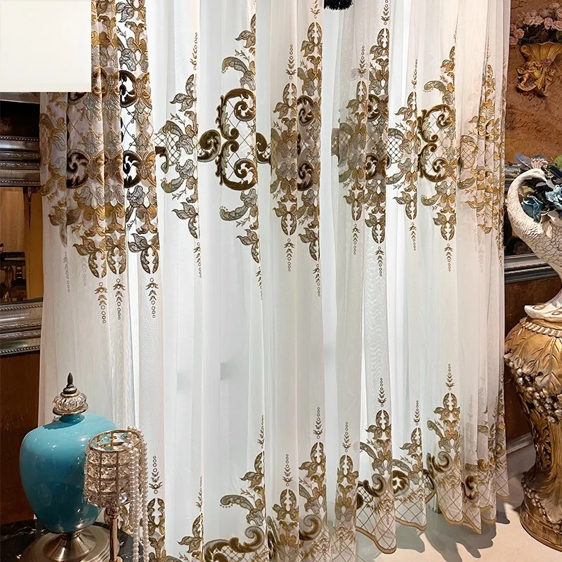

European Style Embroidery Tulle Curtains for Living Room Bedroom Floating Window Screen Modern Luxury Curtains