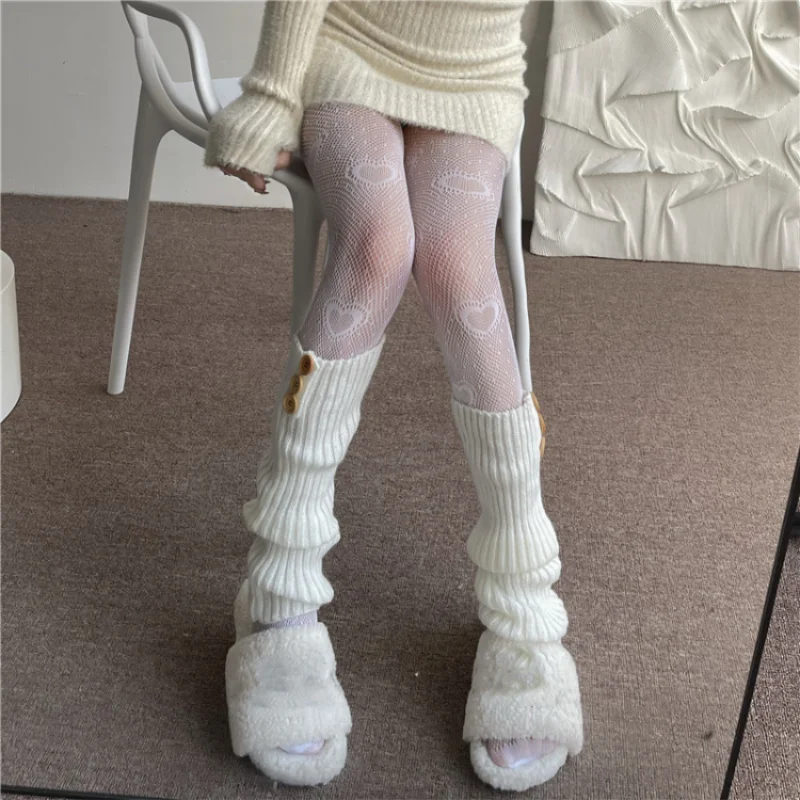 Heart Flower Mesh Tights Stockings Girl Lolita Ins White Fishnet Pantyhose Female for Fashion Women Summer Legging Stocking