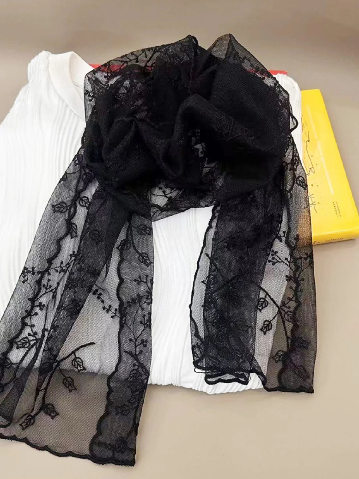 Ele dentelle foulard Super fée T broderie bandeau coréen Sle Ne écharpe femmes printemps été doux écharpe