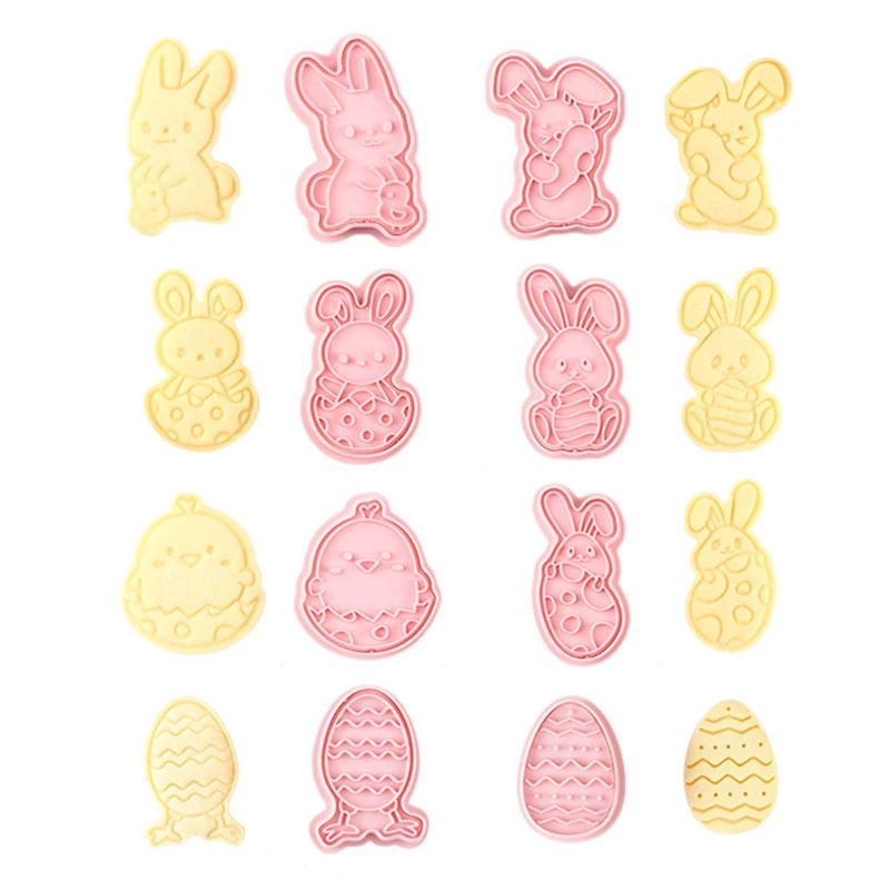 3D Cartoon Bakeware Tools, Sugarcraft Mould, Cake Molds, Easter Biscuit Gift, PP Mold Set of 8