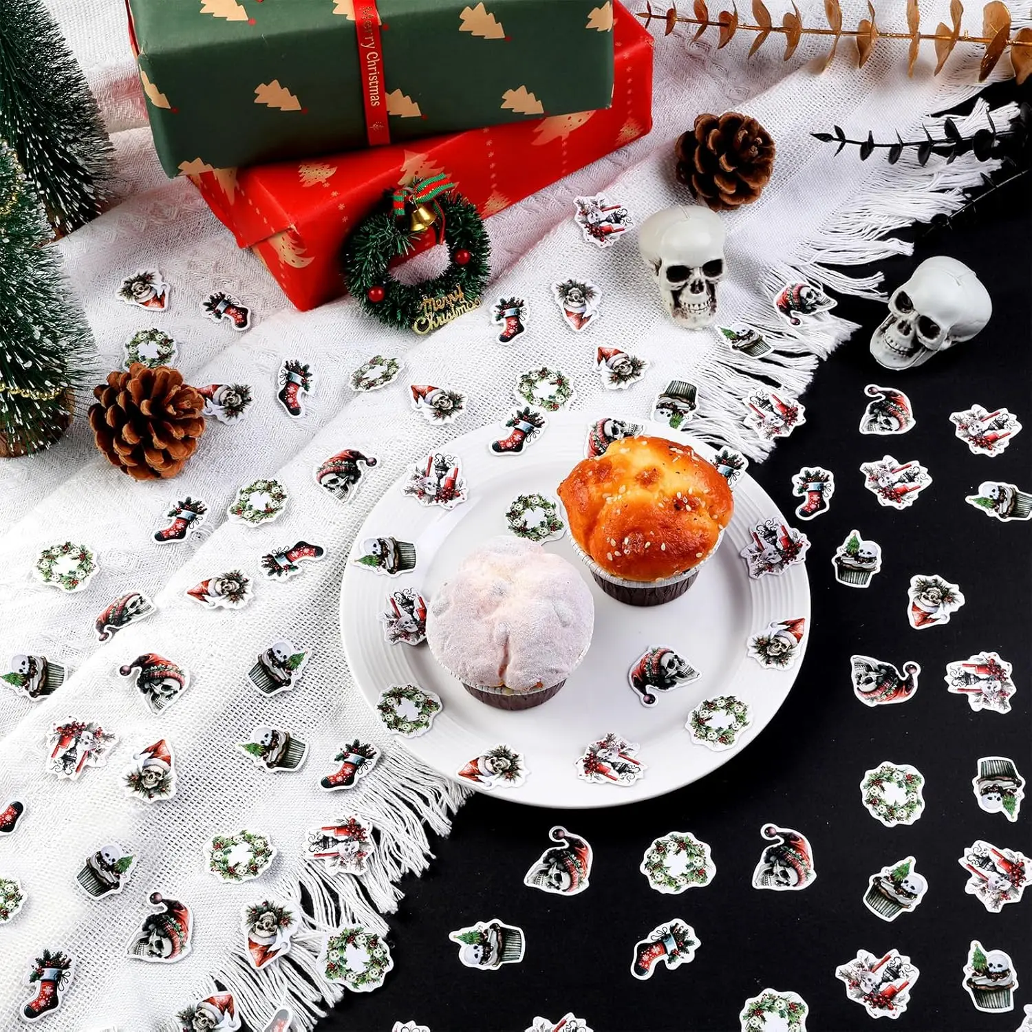 جورب إكليل قوطي ، ديكور الكريسماس ، قوطي حلويات ، جمجمة الكريسماس ، لوازم حفلات الأعياد ، الشتاء ، * * *