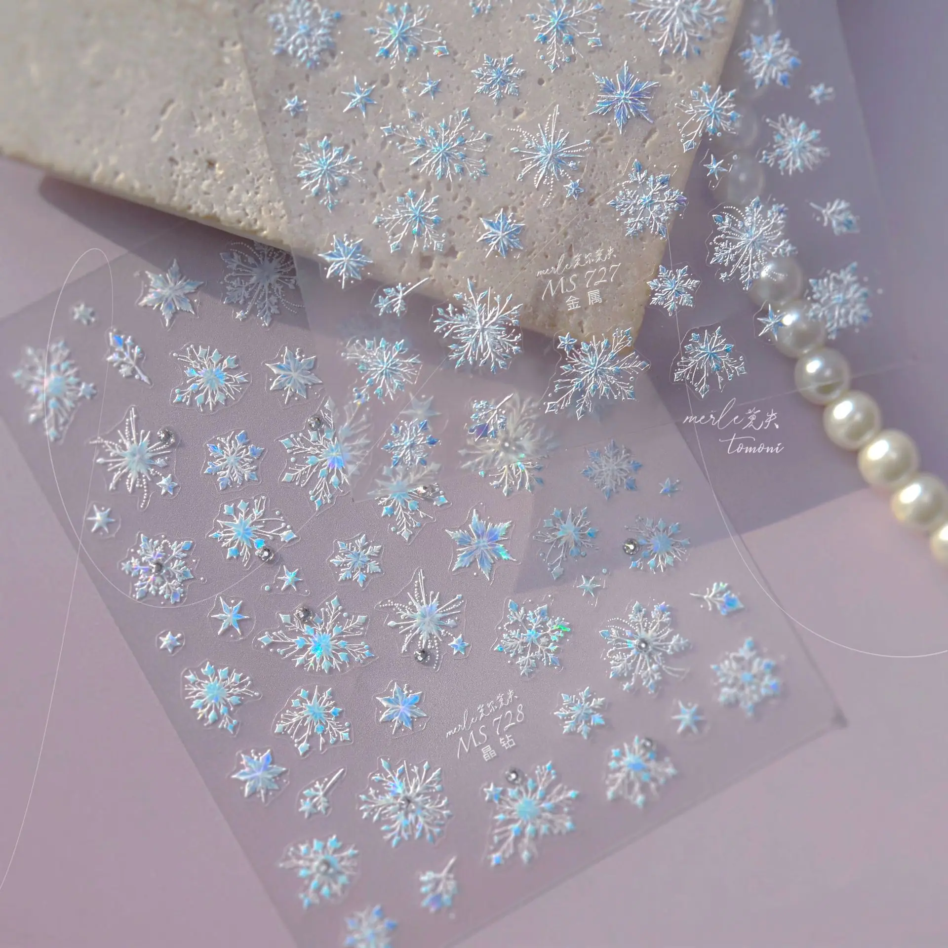 

1Pcs Christmas Rhinestones Nails Sticker 5D Bronzing Blue Snowflake Self Adhesive Nail Art Decoration Stickers Manicure Decals