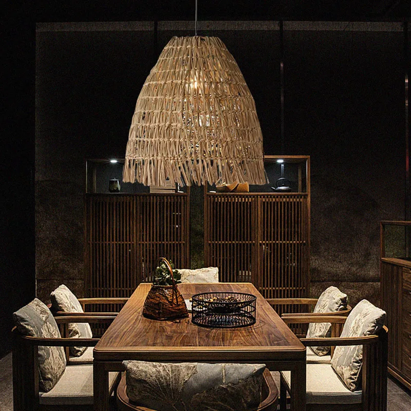Vintage Rattan Weaving Art Pendant Light Hand-woven Pendant lamp for Living Room Restaurant Loft bedroom Wicker Chandeliers