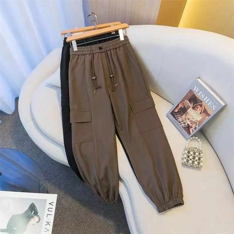 Plus Size Spring/Autumn New Straight Drawstring Design Casual Slimming Sports Joggers