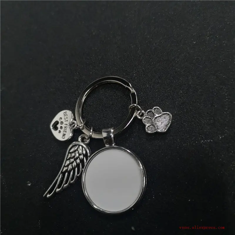 sublimation blank dog paw wings best friend keychains metal key ring hot transfer printing consumables 25pcs/lot