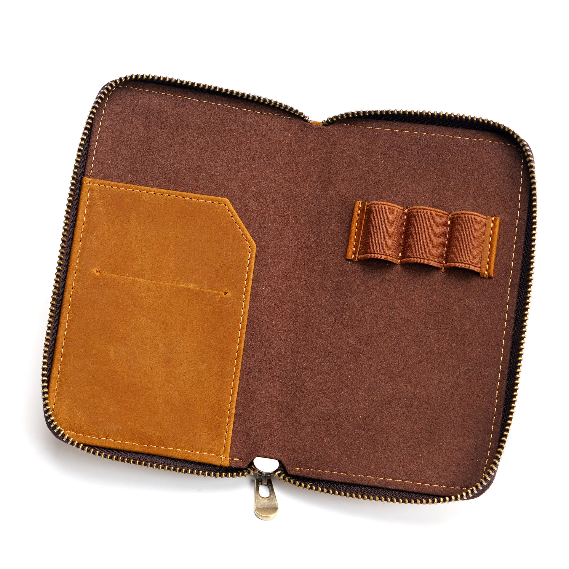AIGUONIU Cowhide Zipper Pen Case Pencil Bag  Retro Style Design Large Capacity Card Storage Bag Stationery Case Pouch