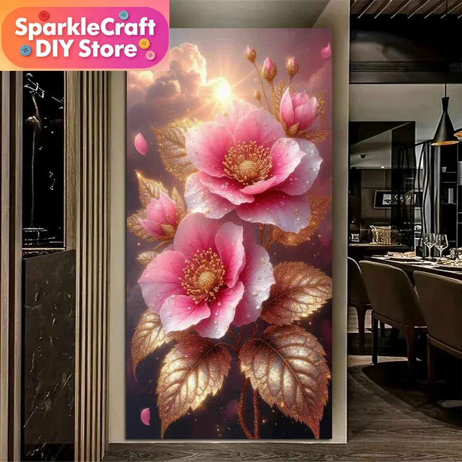 1pc frameless Colorful Flowers Large Size Diy Diamond Painting Kit Peony Rose Full Square Round Drill Mosaic Embroidery Picture