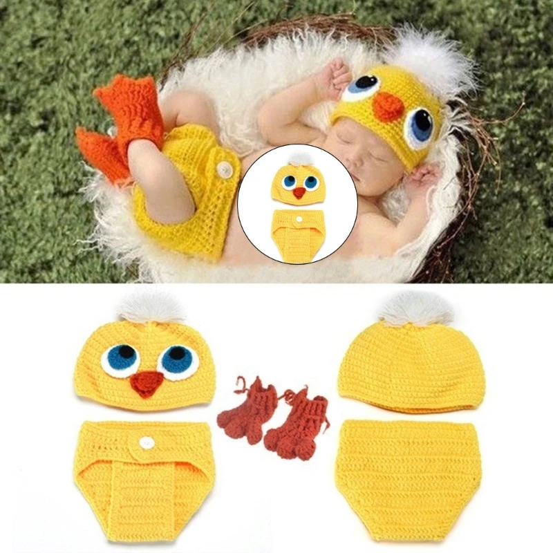 

Baby Photo Clothes Duck Pattern Hat Panty & Socks Outfit Infant Toddler Photography Props Costume Knitted Clothing