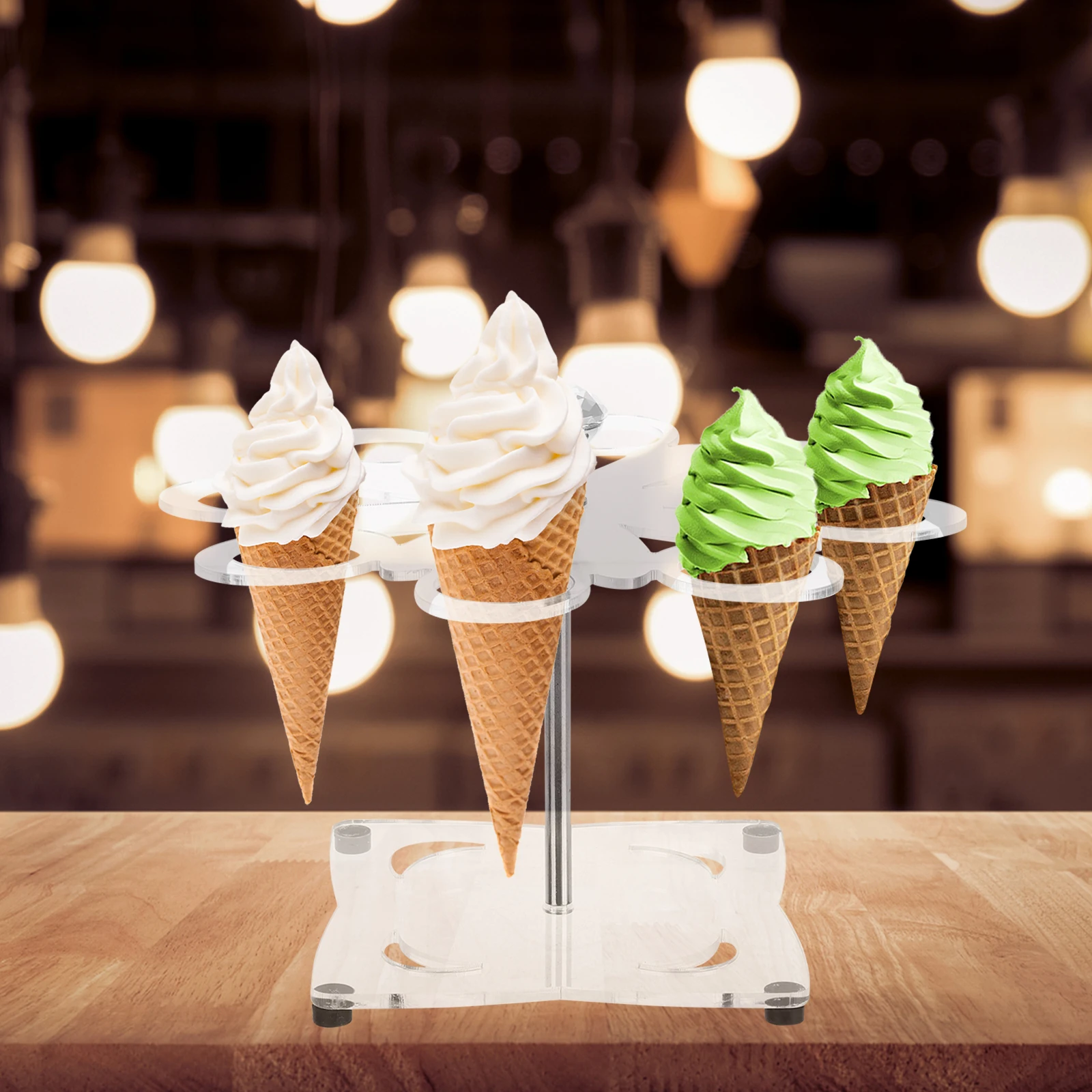 

Ice Cream Cone Holder Display St Rack Restaurant Sushi Waffle Vendor Supplies Premium Acrylic 8 Holes Rotatable Easy Clean