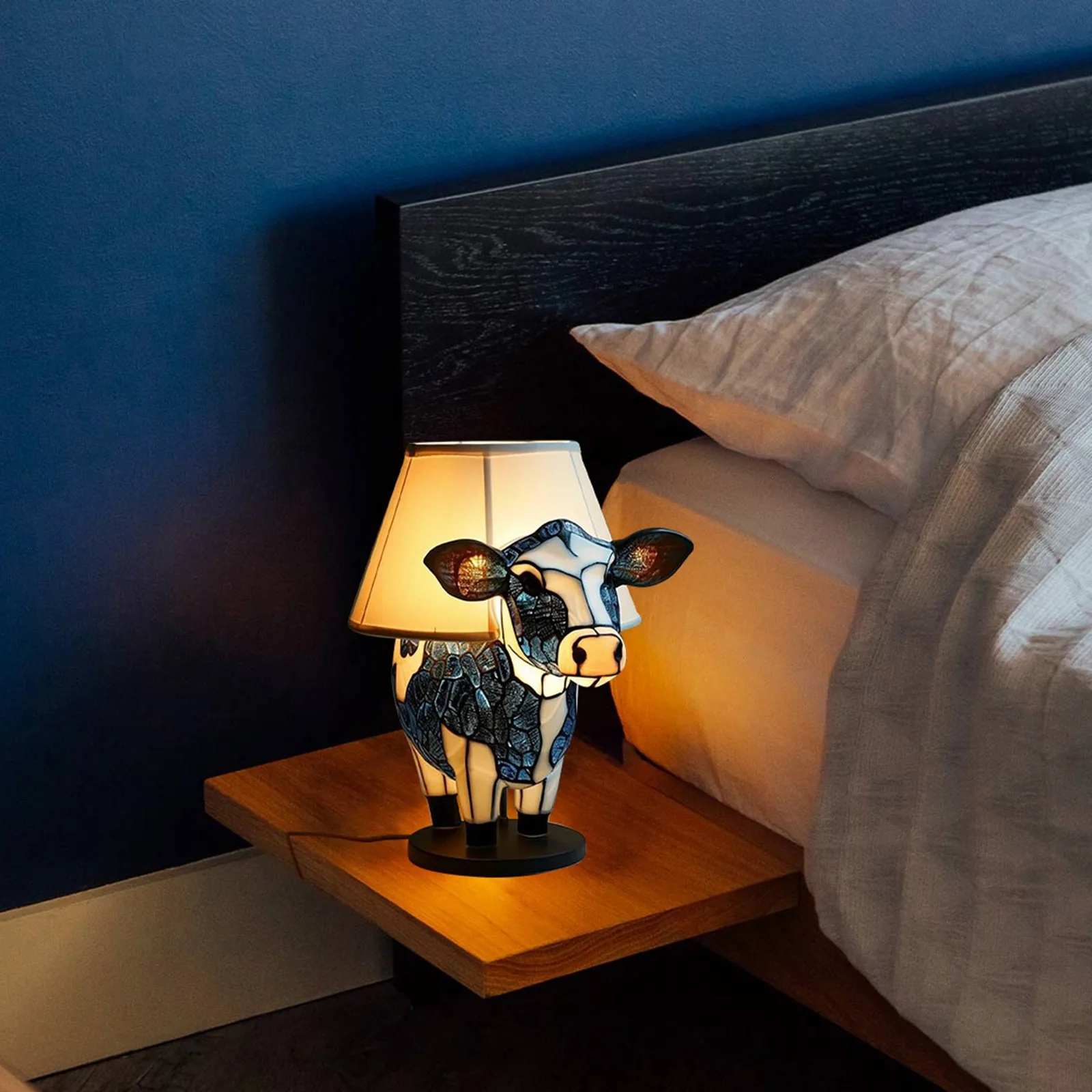 Cartoon Night Light Resin Cow Statue Living Room Bedroom Bedside Table Decoration Desktop Ornaments Lamp Light Birthday Gift