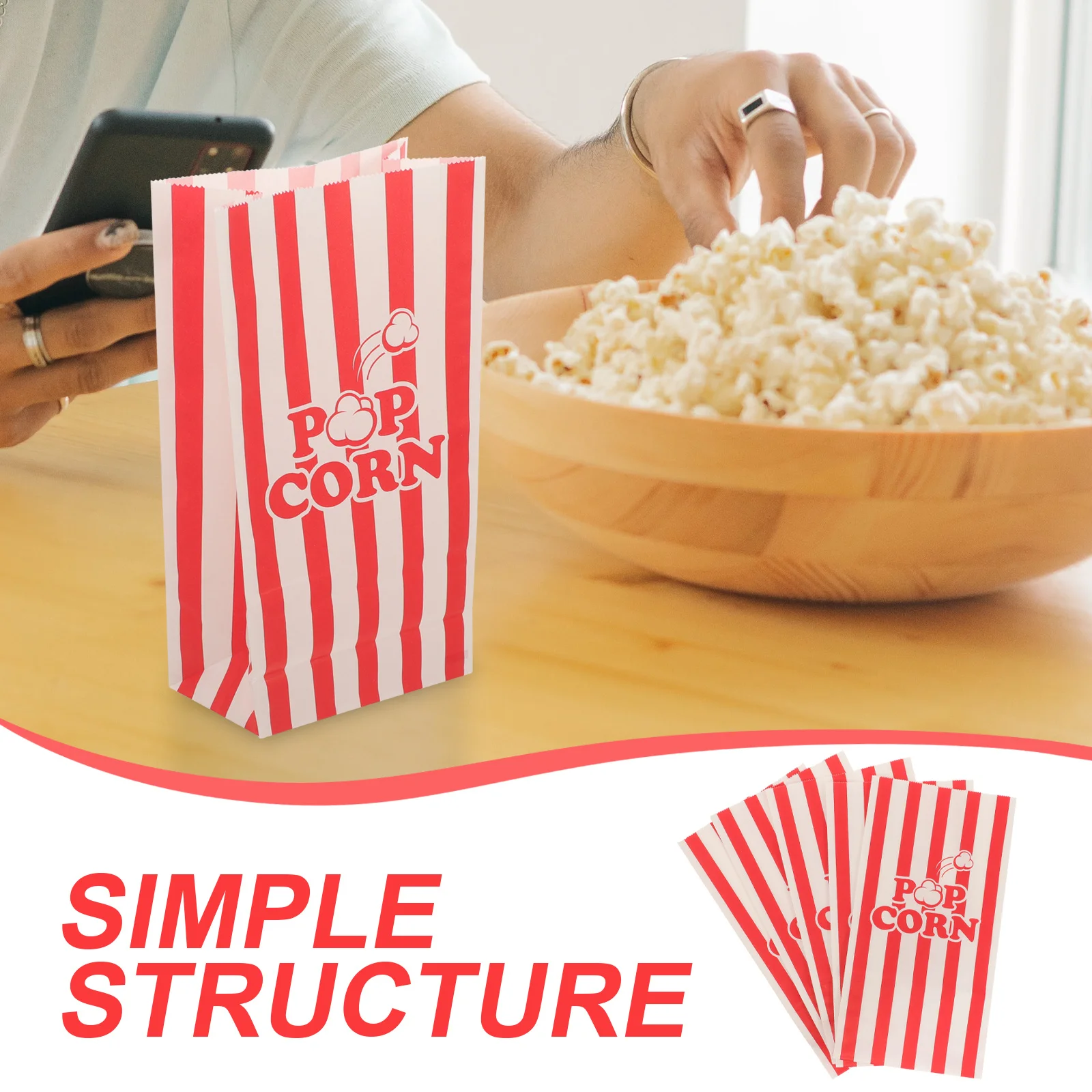 

50Pcs Popcorn Bags Paper Coated Grease Proof Disposable Snack Packaging Party Gift Holders Small Popcorn Bags Bulk