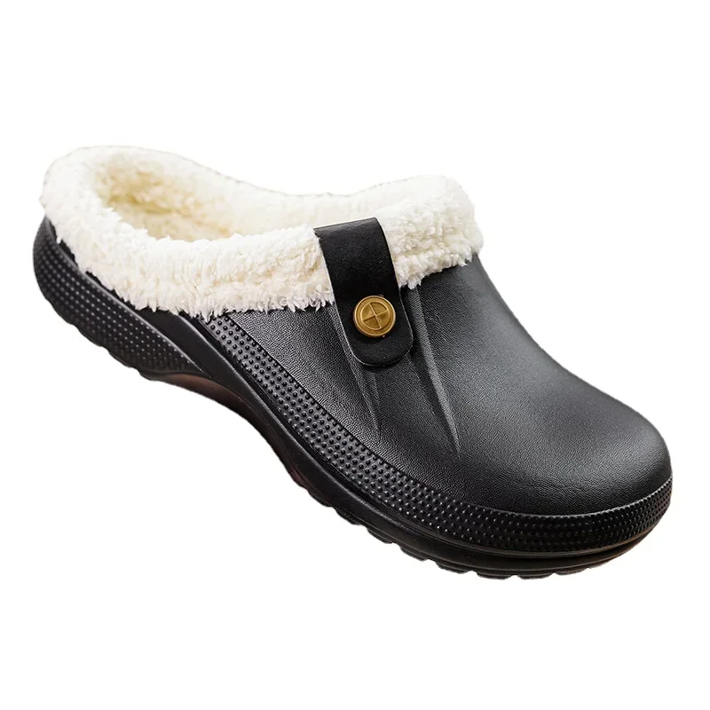 Waterproof Mule Clogs Men Slippers Winter Warm Unisex Fur Slippers House Room Slippers Trend Indoor Floor Shoes Slides For Women