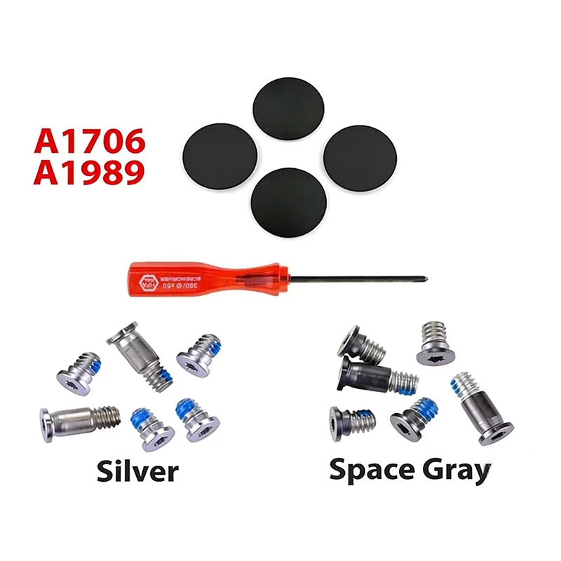Bottom Case Cover Screws Silver / Space Gray With Rubber Feet and Screwdriver For Macbook Pro 13