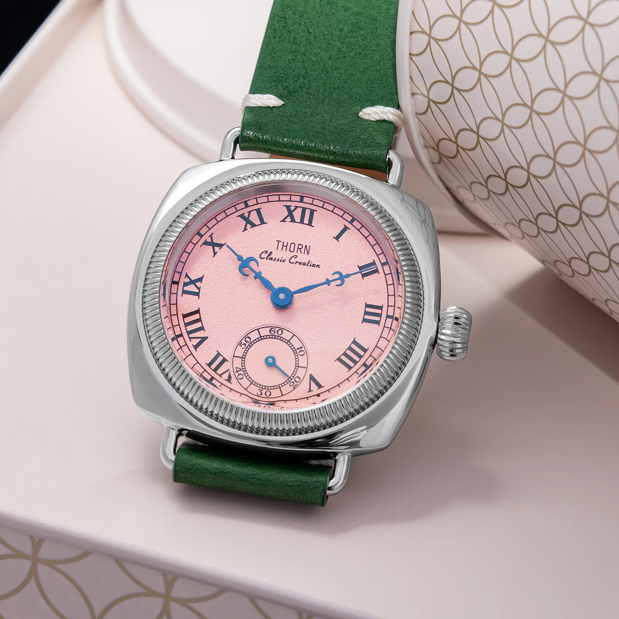 【T002】THORN-Uhr im klassischen Oyster-Stil, antike, kissenförmige Uhr im Retro-Stil, Paaruhr für Herren und Damen – Detail 36