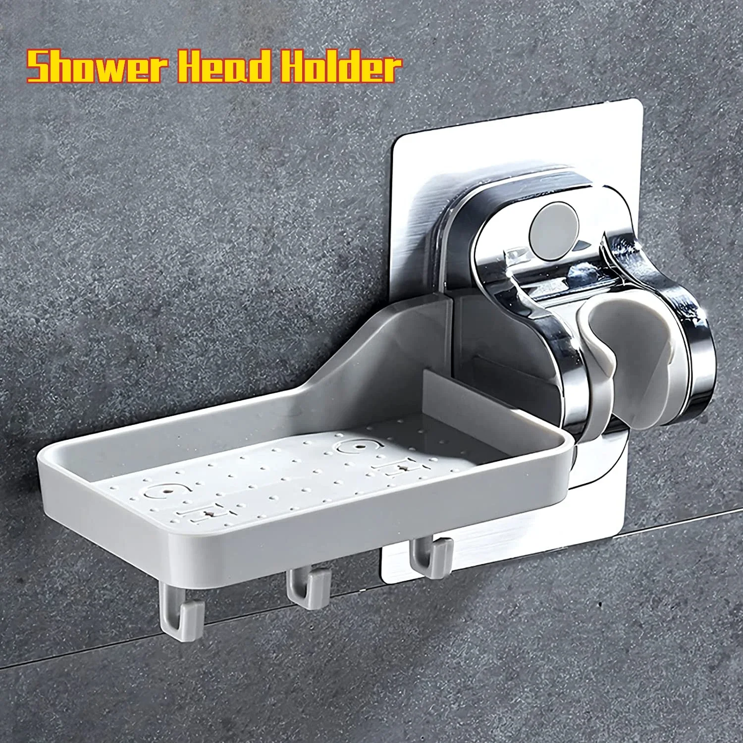 Wall Mount Handheld Shower Holder Adjustable Shower Head Holder with Tray Hook Shampoo Soap Storage Box Bathroom Accessories