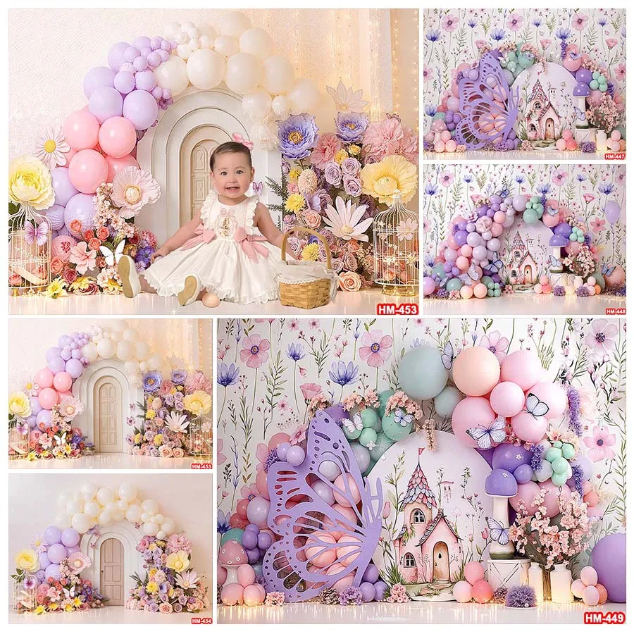 Purple Butterfly Photography Backdrop Floral Wonderland Bridal Shower Background Baby Shower Birthday Party Girls Kid Photobooth