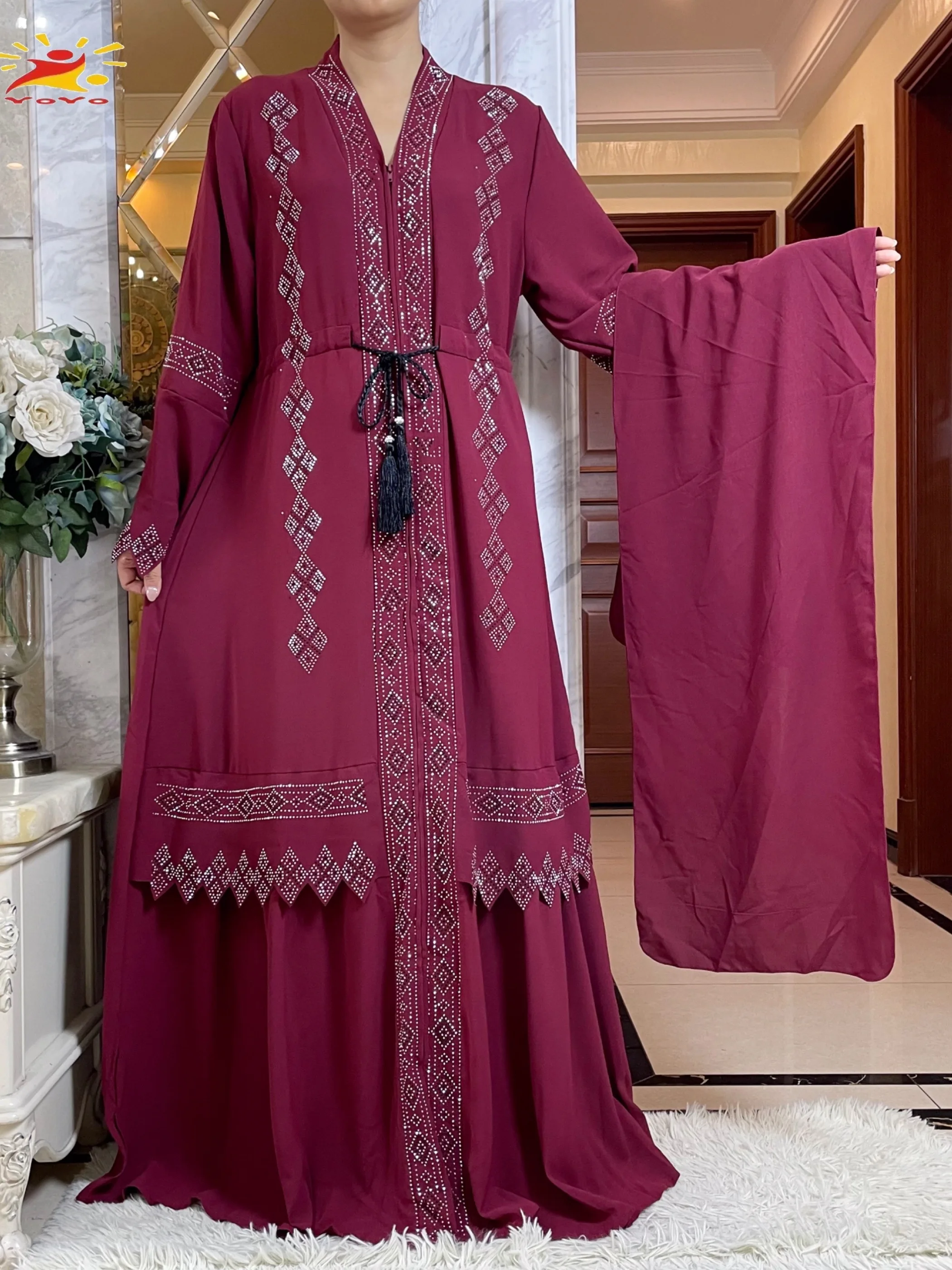 2024 Women Elegant Dresses Dubai Party Outfits Long Sleeve Comfort Fabric Dashiki Muslim  Robe Open African Abaya Clothing