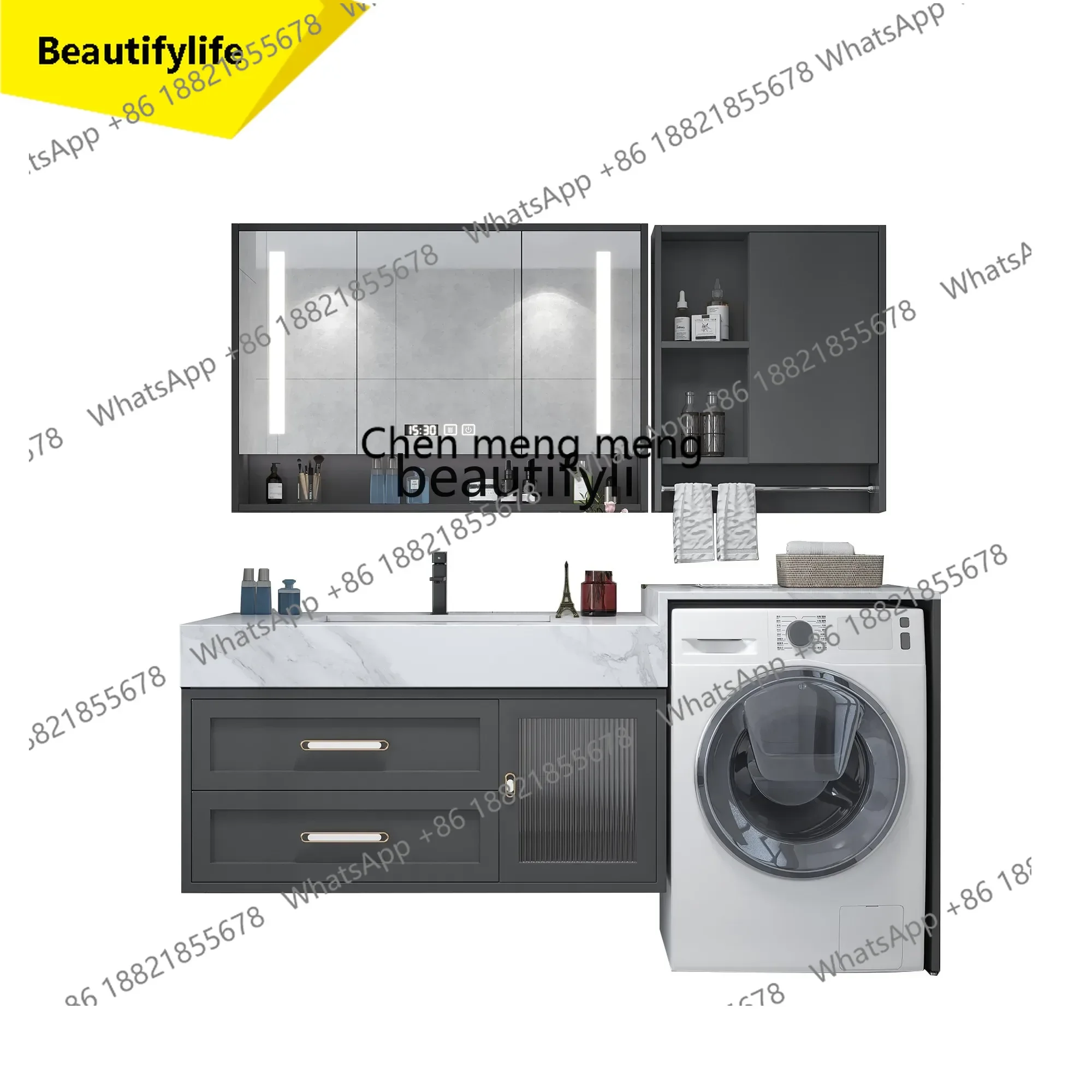 

cn8350 ssBalcony Integrated Washing Machine Cabinet Group Light Luxury Stone Plate Bathroom Cabinet Bathroom Table