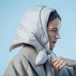 Winter Women's Head Hooded Hat Down Cotton Headscarf Warm Hood Unisex Windproof Pullover Beanies Skullies Cap Outdoor Neck Hood