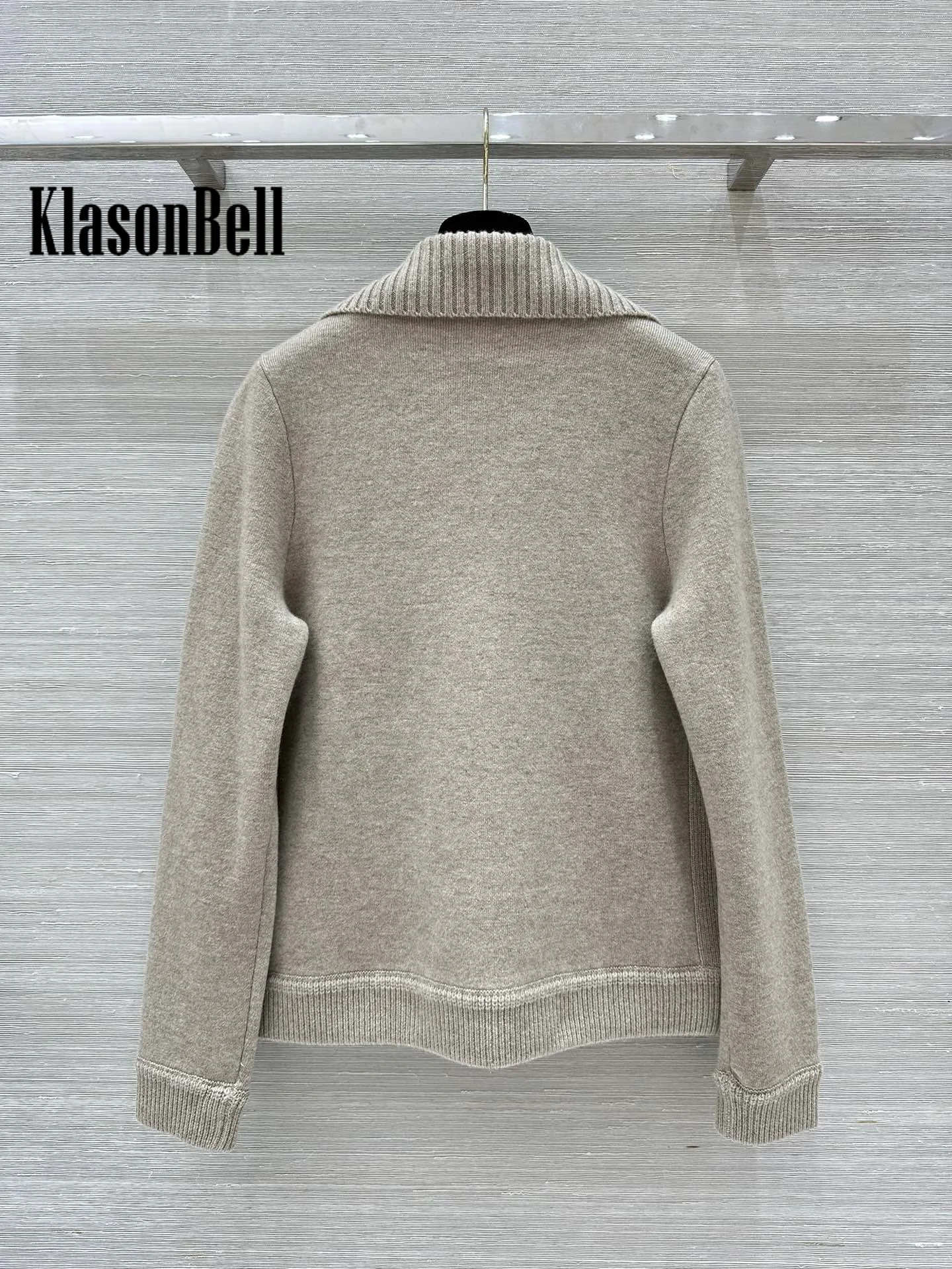 8.26 KlasonBell Women\'s Autumn Winter New Double POcket Knit Spliced Quilted Goose Down Jacket Lapel Stand Collar Zipper Coat