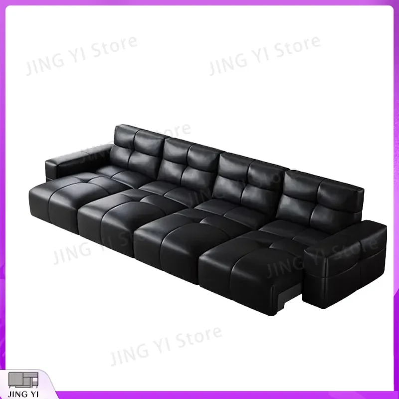 Electric Leather Sofa Living Room Zero Wall Hug Floor Stretch Sofa Bed 2025 New Functional Recliner for 3 or 4 People Sofa