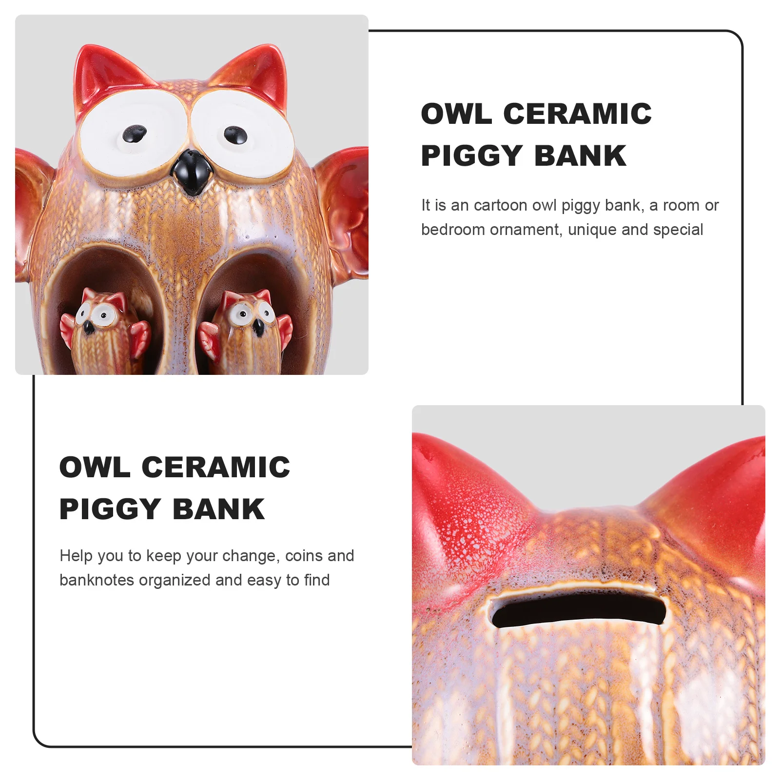 

Owl Shape Ceramic Piggy Bank Cute Coin Bank for Bedroom Desktop Ornament Saving Money Organizer